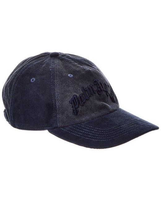 Palm Angels Blue Curved Logo Corduroy Cap for men