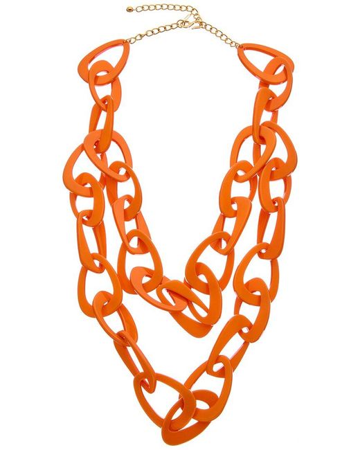 Kenneth Jay Lane Orange Plated Resin Link Necklace