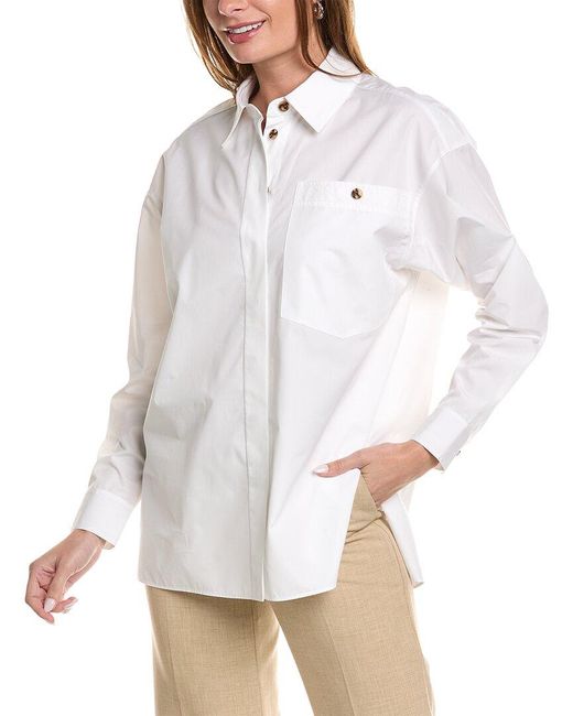 Lafayette 148 New York White Oversized Front Pocket Shirt