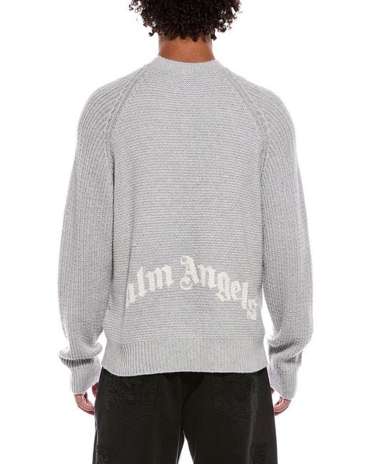 Palm Angels Gray Curved Wool & Cashmere-Blend Crewneck Sweater for men