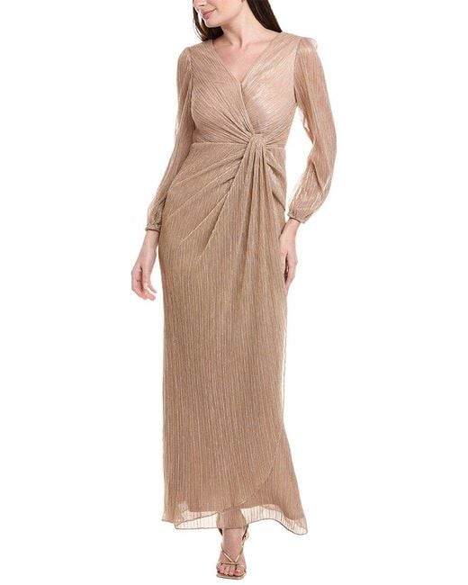 Adrianna Papell Brown Metallic Mesh Draped Gown