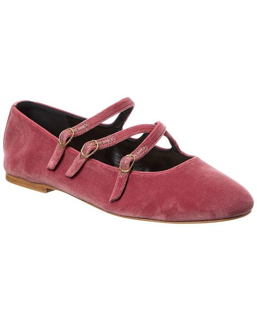 Céline Red Les Logo Velvet Ballerina Flat
