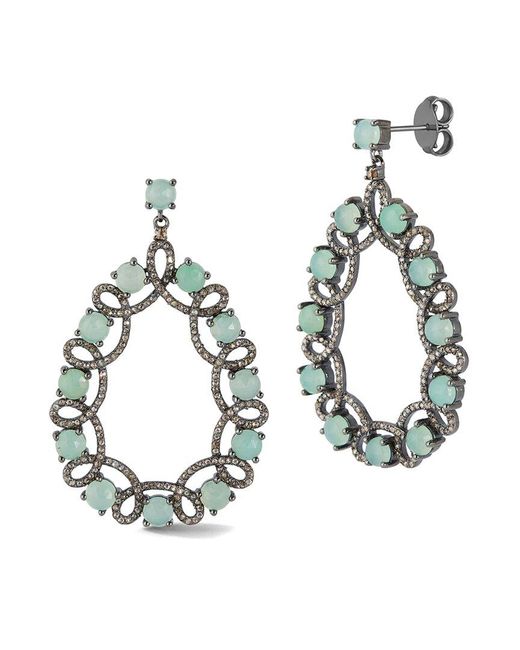 Banji Jewelry Metallic Silver 28.90 Ct. Tw. Diamond & Chrysoprase Drop Statement Earrings