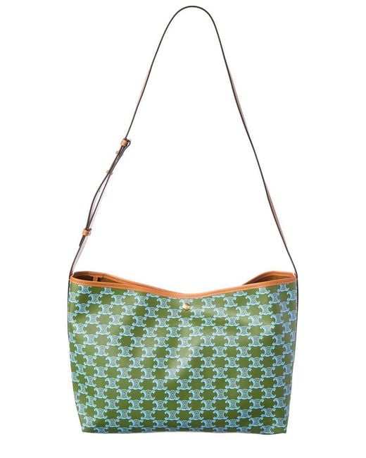 Céline Green Triomphe Canvas & Leather Shoulder Bag