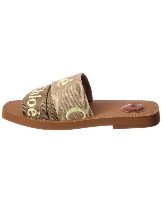 Chloé Brown Woody Logo Canvas Slide