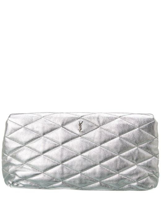 Saint Laurent Sade Puffer Envelope Leather Clutch in Gray