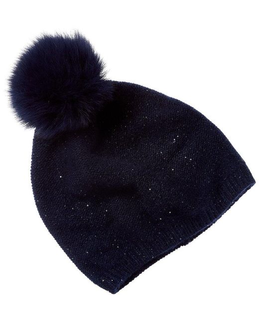 Sofiacashmere Blue Sofiacashmere Lurex Lattice Stitch Cashmere Hat