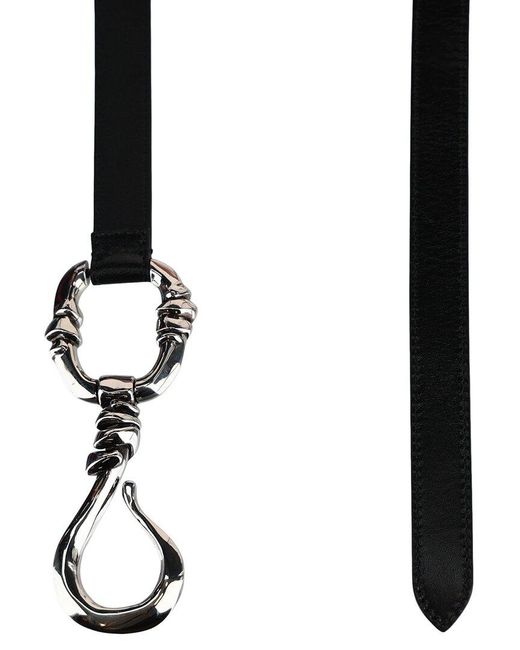 Alexander McQueen Black Thin Waist Leather Hook Belt
