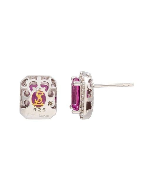 Suzy Levian Pink Silver 0.02 Ct. Tw. Diamond & Sapphire Studs