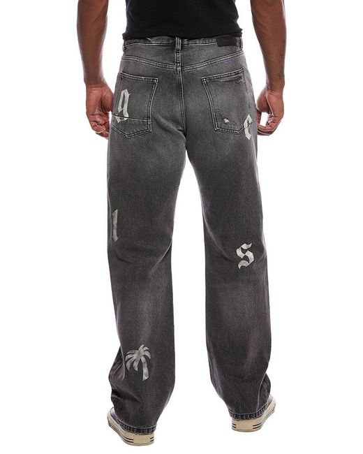 Palm Angels Black Distressed Letter Jean