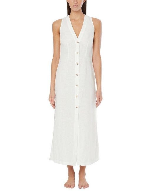 Onia White Air Linen-blend Button Down Maxi Dress