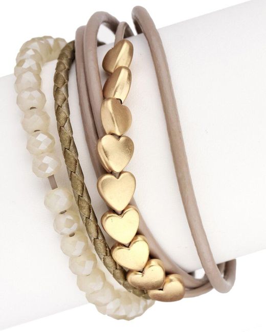 Saachi Metallic Leather Beaded Bracelet