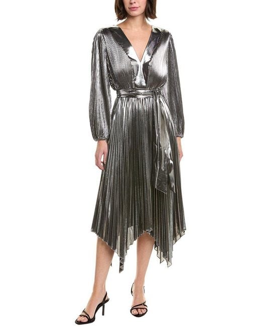 MILLY Metallic Liora Pleated Midi Dress