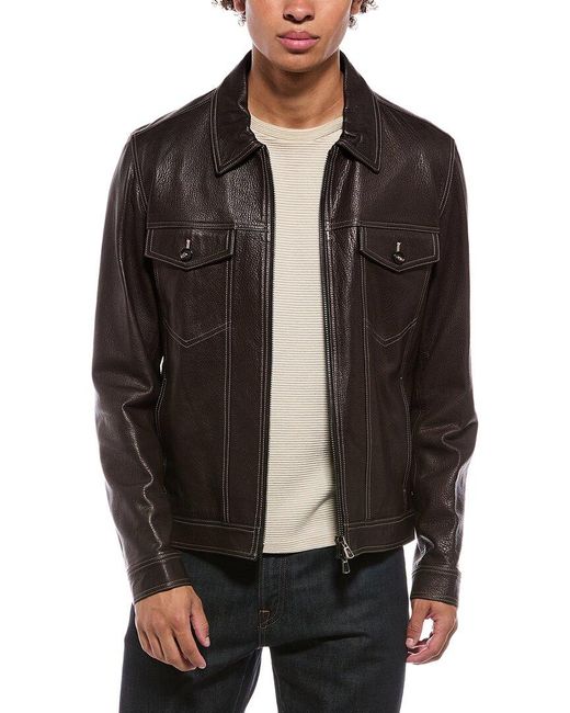 Isaia Black Leather Jacket for men
