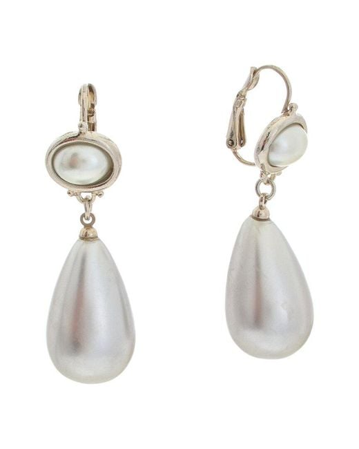 Kenneth Jay Lane White 7-15mm Faux Pearl Dangle Earrings