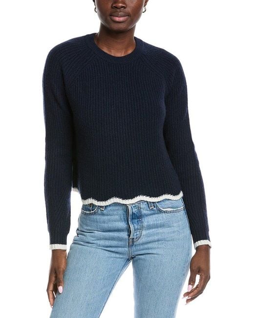Autumn Cashmere Blue Tipped Scallop Shaker Cashmere Sweater