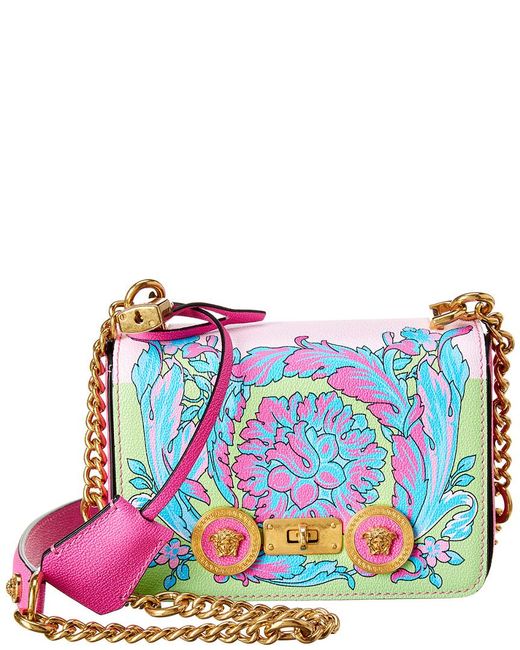 Versace Pink Small Technicolor Baroque Print Leather Shoulder Bag