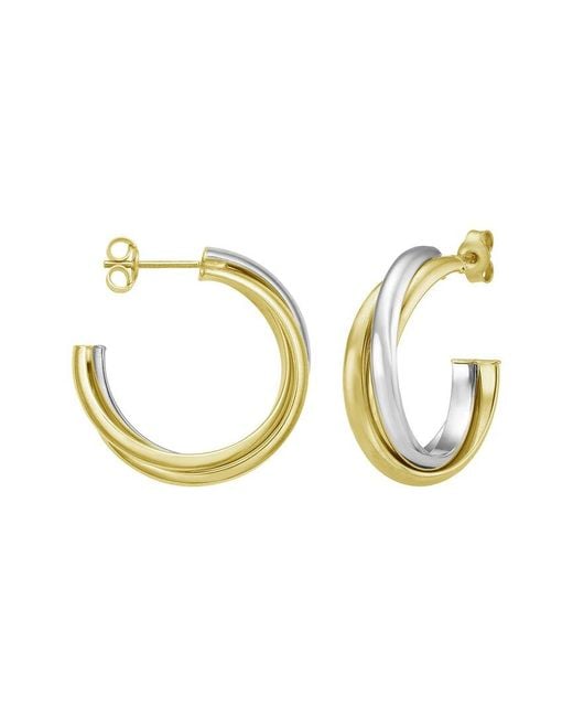 Italian Gold Metallic 14K Interlocking Two-Tone Hoop Earrings