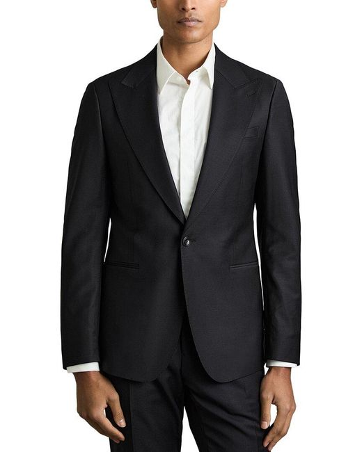 Reiss Black Oscar Peak Plain Wool-Blend Blazer for men
