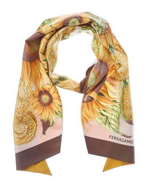 Ferragamo Metallic Sunflower Print Silk Scarf