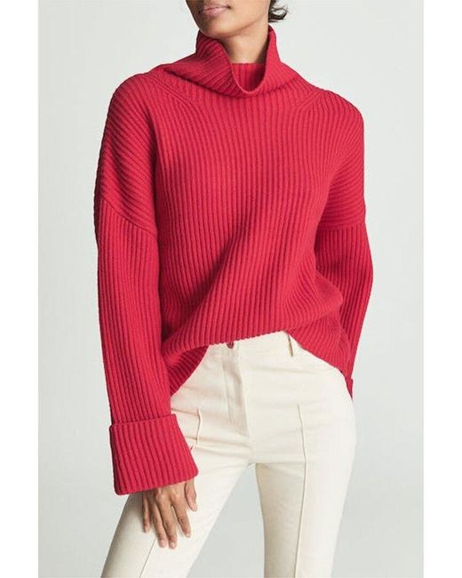 Reiss Red Jillian Button Down Sleeve Sweater