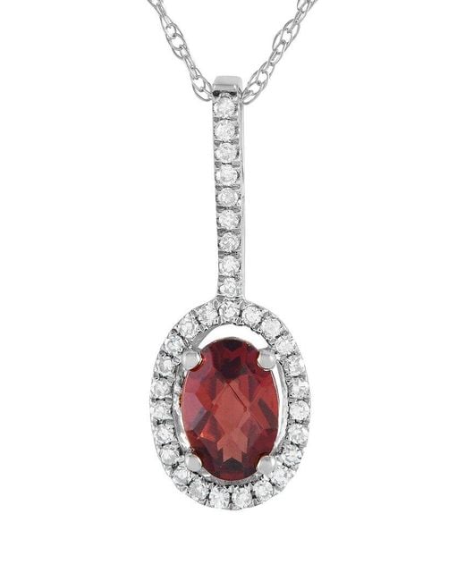 Gemstones White 14k 0.09 Ct. Tw. Diamond & Garnet Pendant Necklace