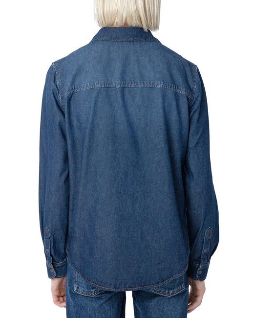 Zadig & Voltaire Blue Stan Denim Eco Skull Shirt for men