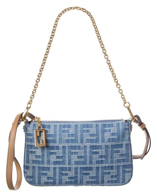 Fendi Baguette Denim Pouch in Blue | Lyst