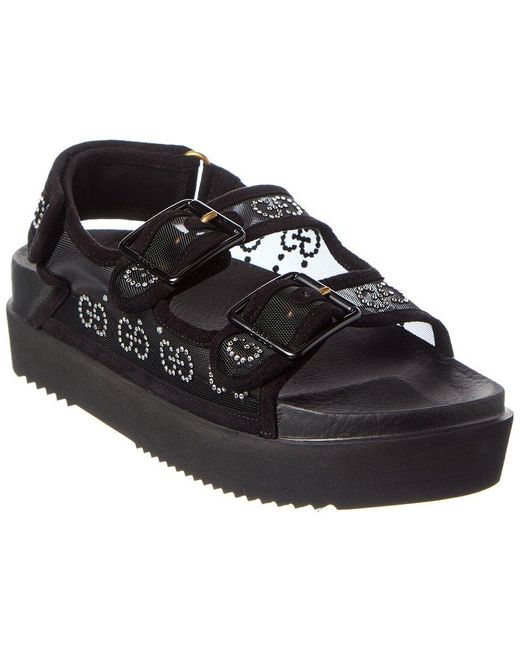 Gucci Black Gg Mesh & Suede Platform Sandal