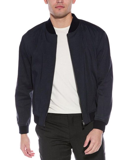 Boss Blue Linen-Blend Bomber Jacket for men