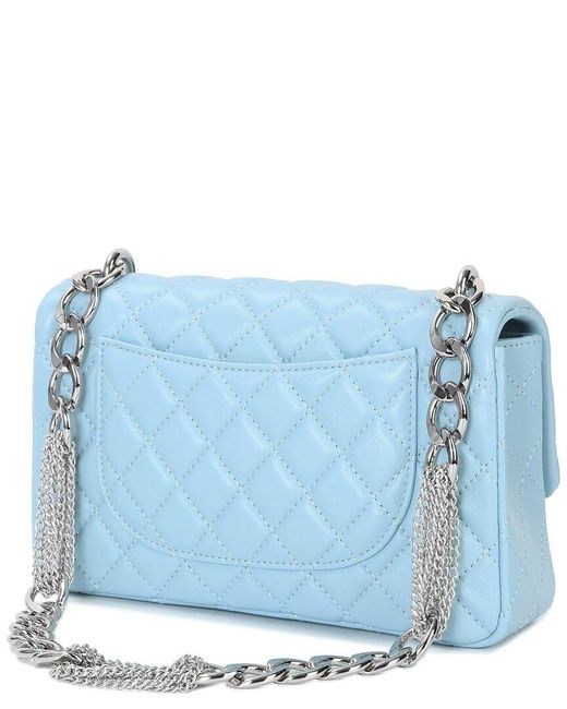 Tiffany & Fred Paris Blue Elegant Quilted Leather Chain Shoulder Bag
