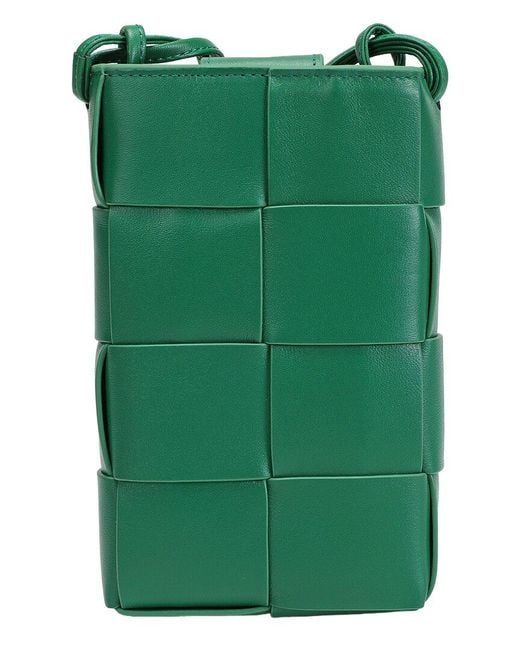 Tiffany & Fred Paris Green Hand-woven Leather Phone Crossbody