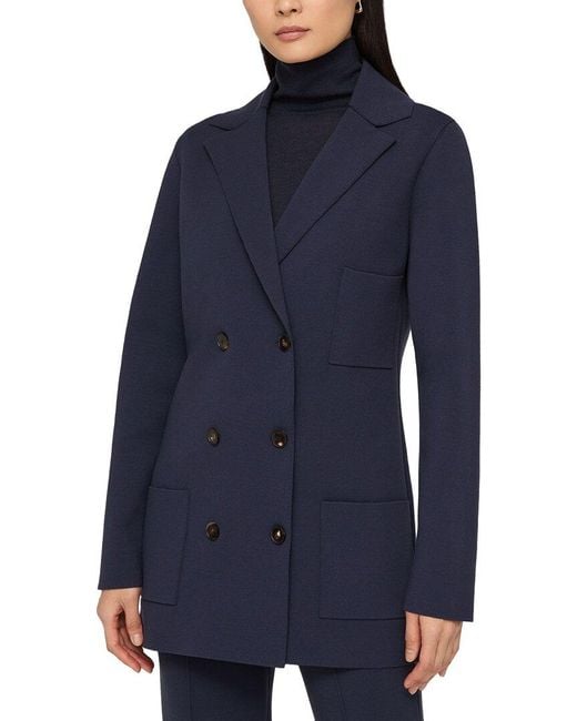 Lafayette 148 New York Blue Petite Double Breasted Knit Jacket
