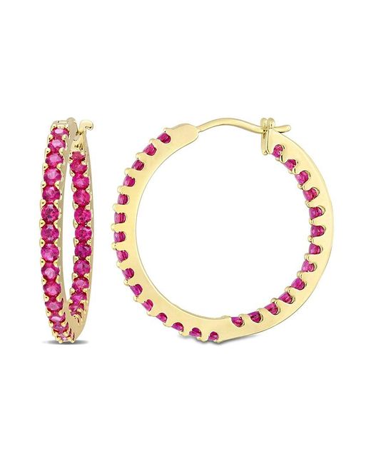 Rina Limor Pink 10k 2.80 Ct. Tw. Created Ruby Inside Outside Hoops