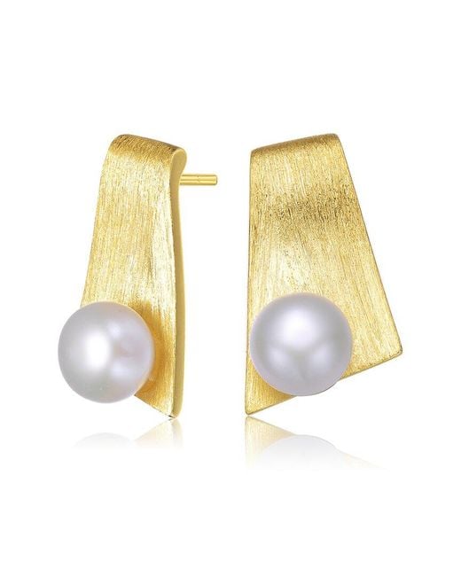 Genevive Jewelry Multicolor 14k Over Silver 7.5-7.5mm Pearl Earrings
