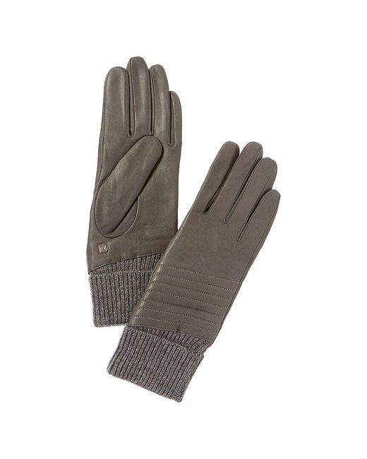 Bruno Magli Gray Bias Quilt Cashmere-lined Leather Gloves
