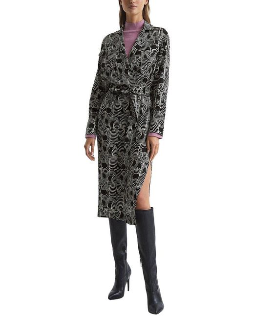 Reiss Black Georgina Mono Swirl Print Top