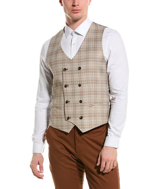 Paisley & Gray Natural Marylebone Slim Double-breasted Vest for men