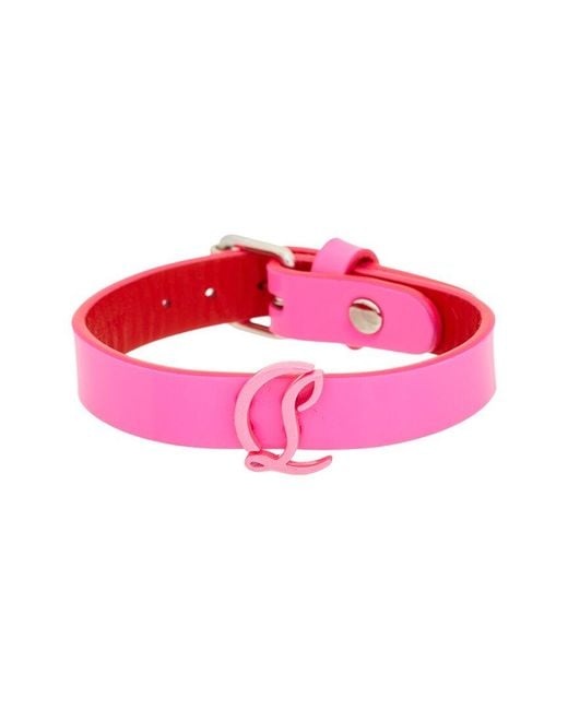 Christian Louboutin Pink Logo Leather Bracelet