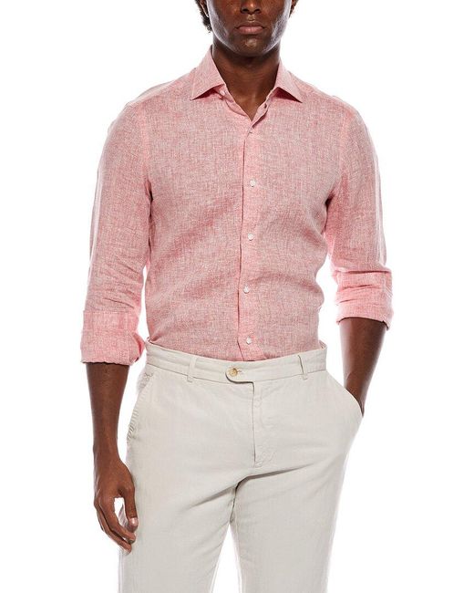 Isaia Pink Linen Shirt for men