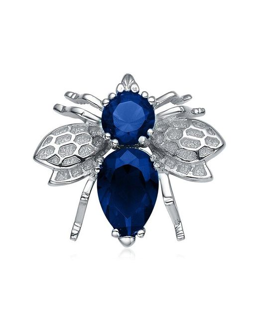 Genevive Jewelry Blue Silver Cz Bee Pin