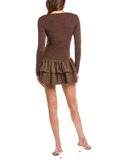REVERIEE Brown Tiered Ruffle Hem Mini Dress