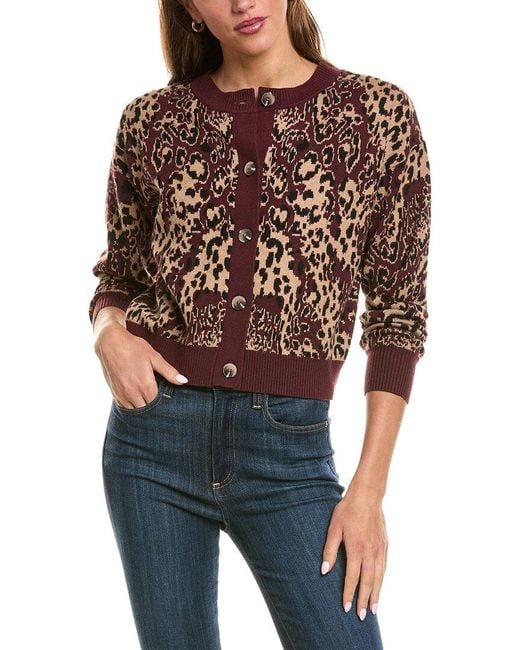 525 America Red Crewneck Leopard Cardigan