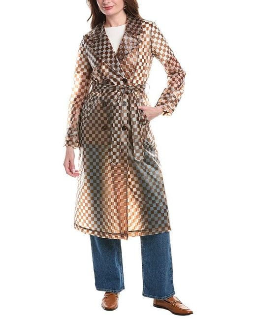 NVLT Brown Rubberized Checkered Rain Trench Coat