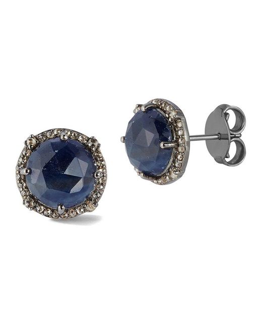 Banji Jewelry Blue Silver 8.47 Ct. Tw. Diamond & Sapphire Studs