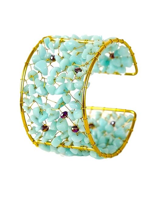 Liv Oliver Green 18k Plated 24.00 Ct. Tw. Amazonite Wide Cuff Bracelet