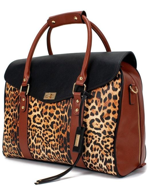 Badgley Mischka Brown Leopard Travel Tote Weekender Bag