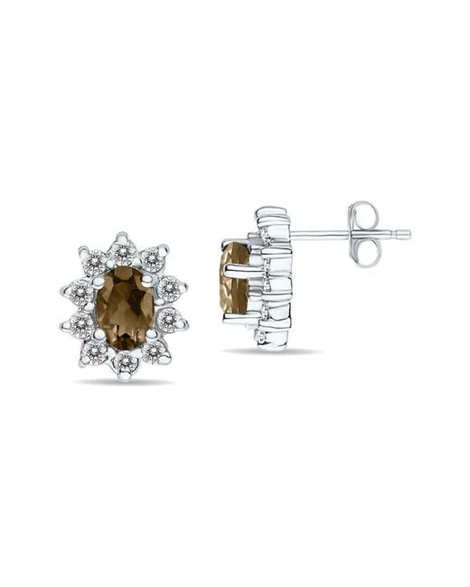 Gem Spark White 14k 1.60 Ct. Tw. Diamond & Smoky Quartz Earrings