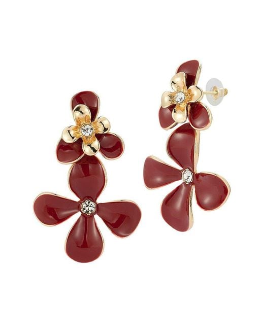 Sphera Milano Red Plated Enamel Flower Earrings