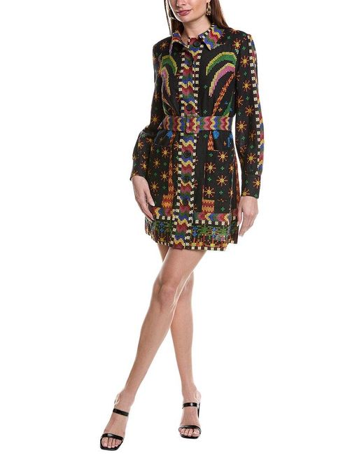 Farm Rio Black Macaw Night Linen-blend Mini Dress